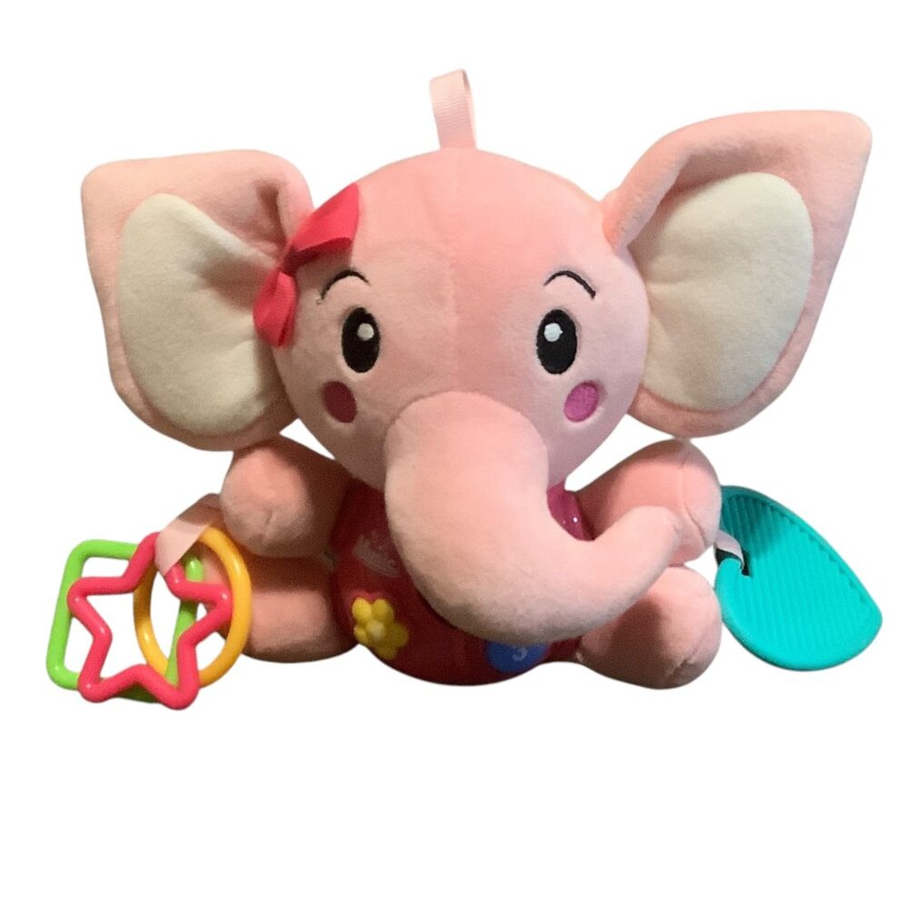 STEAM Life Musical Pink Elephant Baby Toy Interactive Buttons Teething Rings 7”